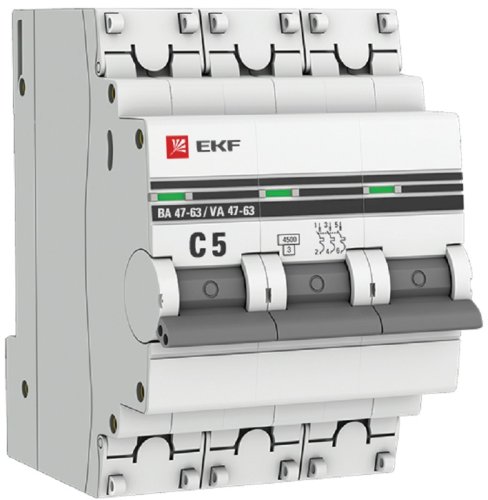 Выключатель автоматический EKF PROxima ВА47-63 3п 5А C 4.5кА картинка